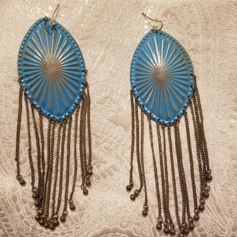 Long Turquoise and Gold Dangle Earrings